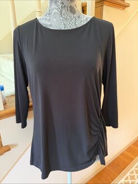 croft & barrow Black 3/4 Sleeve Side-Ruched Top